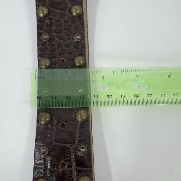 LeatherRock Croc Pattern Leather Belt Rhinestone/Stud Fleur-De-Lis Buckle 32" - Picture 9 of 10